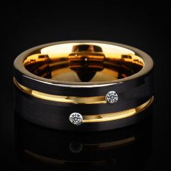 White Stone Concave-convex Design Tungsten Gold Men's Ring