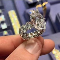 Halo Three Stone Pear Cut Engagement Ring