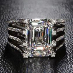Stunning Brilliant Emerald Cut Sterling Silver Ring