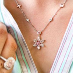 Fancy Pink Flower Design Pendant Necklace