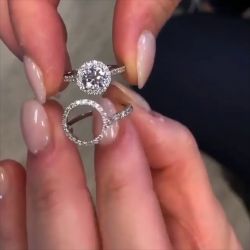 Unique Double Halo Round Cut Inset Design Bridal Set