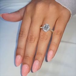 Halo Oval Golden 3 Row Pavè Engagement Ring