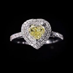Double Halo Heart Cut Yellow Engagement Ring