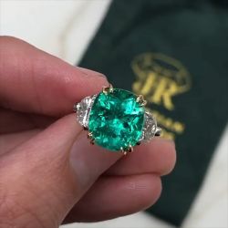 Two Tone Double Prong Green Engagement Ring