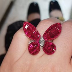 Butterfly Design Ruby Asscher Engagement Ring
