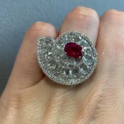 Shell Deisgn Pear & Oval Ruby Engagement Ring