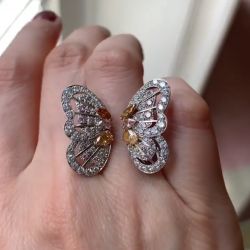 Orange Butterfly Design Pear & Marquise Engagement Ring
