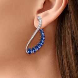 Blue Pear Cut Cuff Earrings