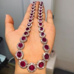 Halo Oval Ruby Sapphire Necklace