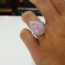 Double Halo Pink Pear Cut Engagement Ring