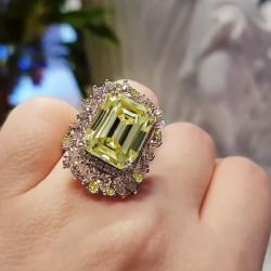 Halo Emerald Cut Yellow Engagement Ring