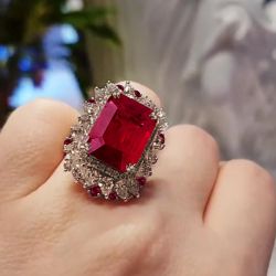 Halo Emerald Cut Garnet Engagement Ring