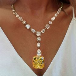 Fancy Yellow Two Tone Radiant Cut Necklace
