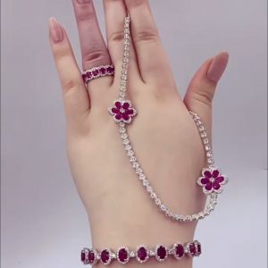 Halo Oval Garnet Necklace & Bracelet & Ring Set