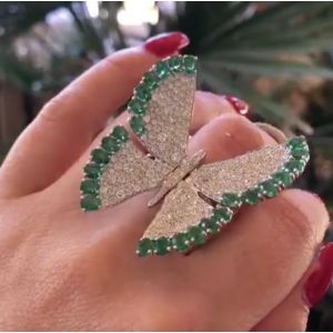 Green "Flying Butterfly" Movable Round Cut Ring